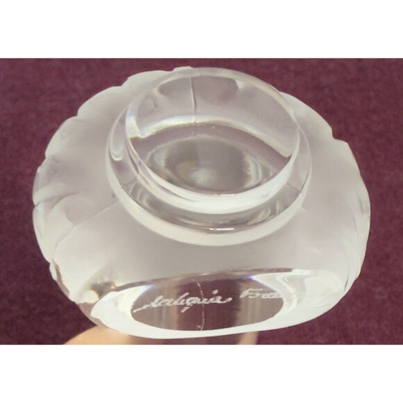 Signed Lalique France crystal knife rest, frosted leaf ends, elegant tableware - Picture 9 of 13